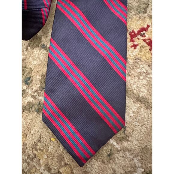 J.Crew Men's Navy Red Blue Repp Silk Regimental British Striped Neck Tie - Picture 2 of 3